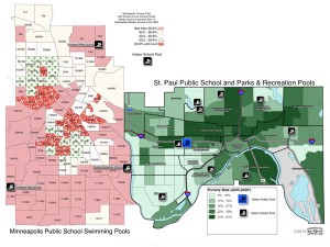 Map of public pools in  the Twin Cities