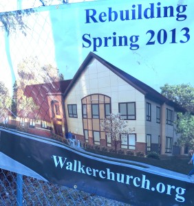 Walker Community Church rises again out of the ground at 31st Street and 16th Avenue 40 weeks after it”'s devastating fire in 2012. Clarasophia Gust
