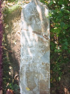 This 3-foot obelisk gravestone found at a dump was for Mrs.    Fred Eaton & her baby, dates      and gravesite are a mystery.