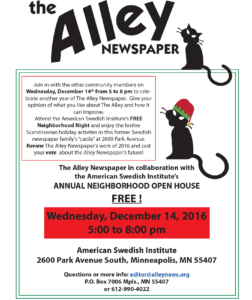 The Alley Newspaper in collaboration with  the American Swedish Institute”'s ANNUAL NEIGHBORHOOD OPEN HOUSE