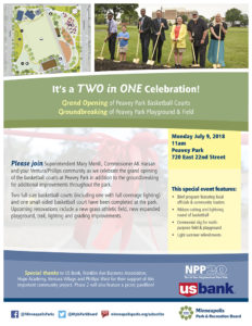 Two in One Celebration! Peavey Park Phase 1 Grand Opening & Phase 2 Ground Breaking! July 9, 11 am (Franklin & Park Ave)