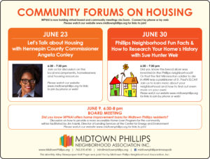Midtown Phillips Neighborhood Association June Community Forums